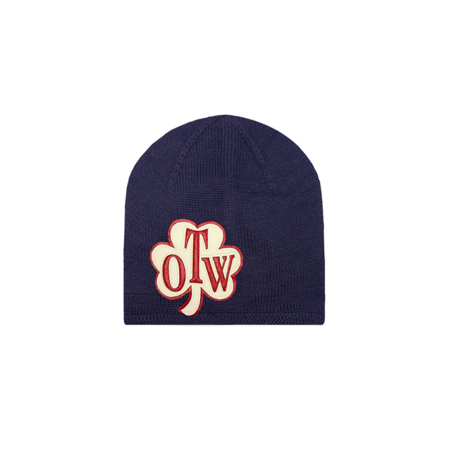 NAVY LEATHER PATCH BEANIE