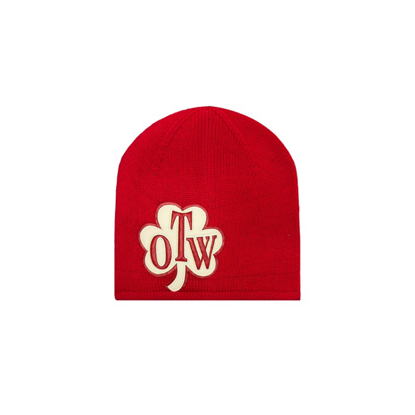 RED LEATHER PATCH BEANIE
