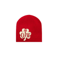 RED LEATHER PATCH BEANIE